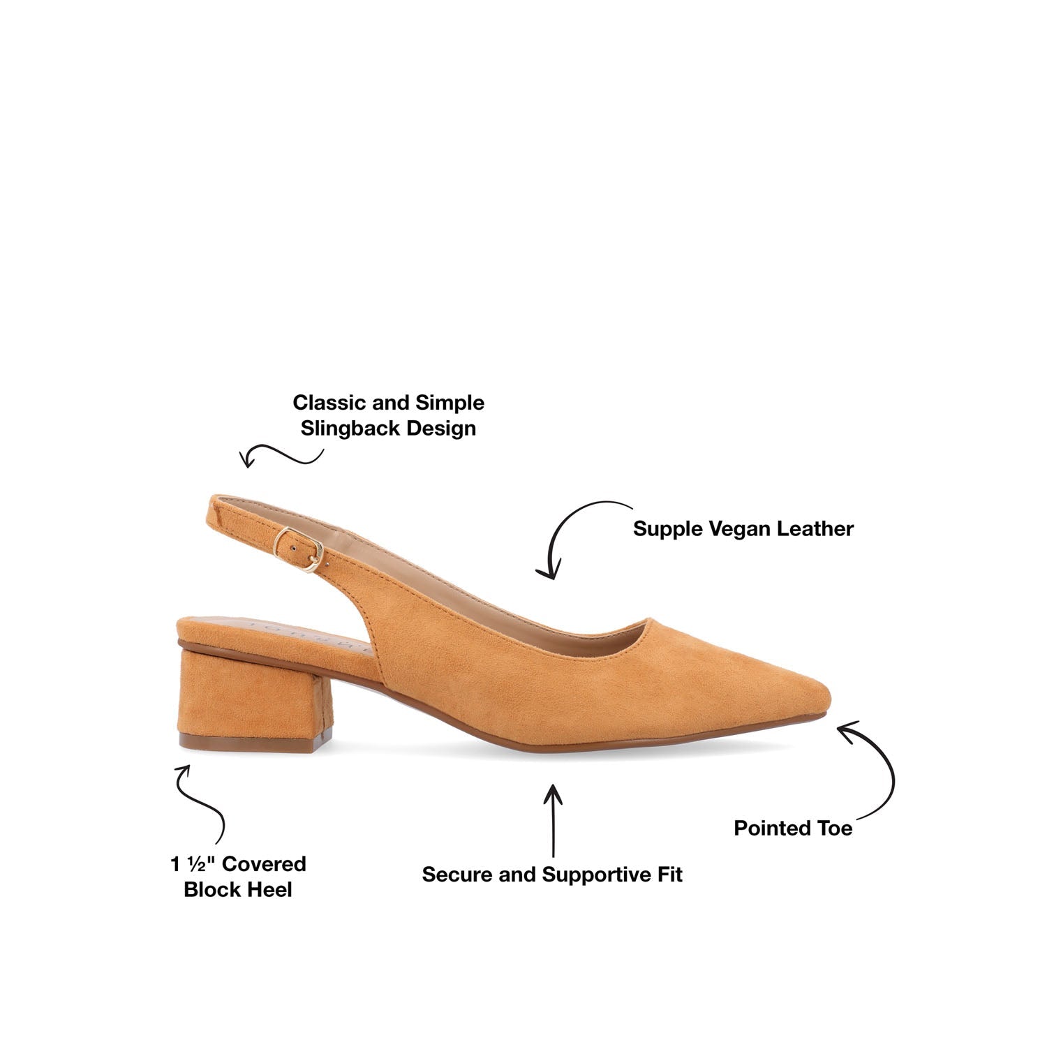 SYLVIA LOW BLOCK PUMP HEELS IN FAUX SUEDE - Tan