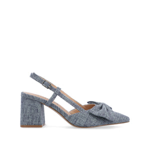 TAILYNN SLINGBACK BLOCK HEELS IN FABRIC - Denim Blue Chambray
