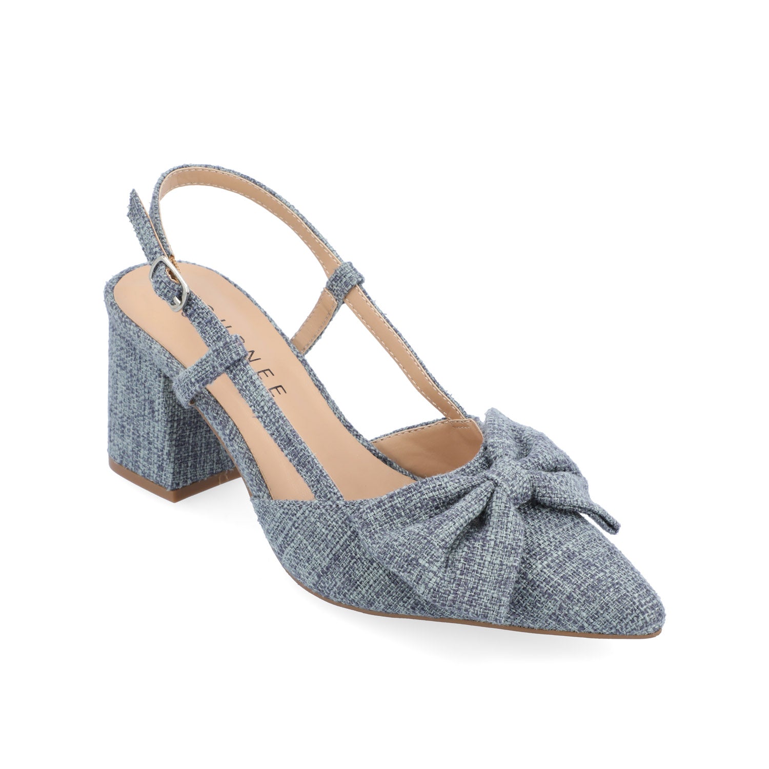 TAILYNN BLOCK PUMP HEELS IN WIDE - Denim Blue Chambray