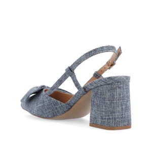 TAILYNN SLINGBACK BLOCK HEELS IN FABRIC - Denim Blue Chambray