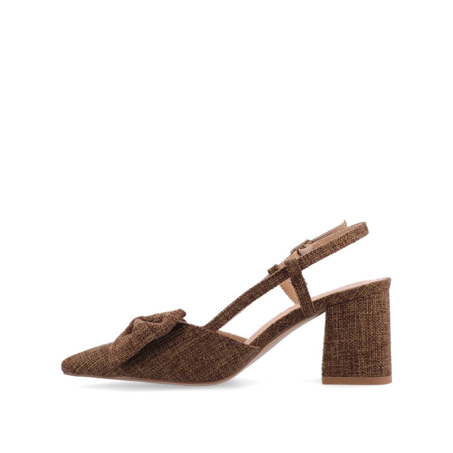 TAILYNN SLINGBACK BLOCK HEELS IN FABRIC - Brown Linen