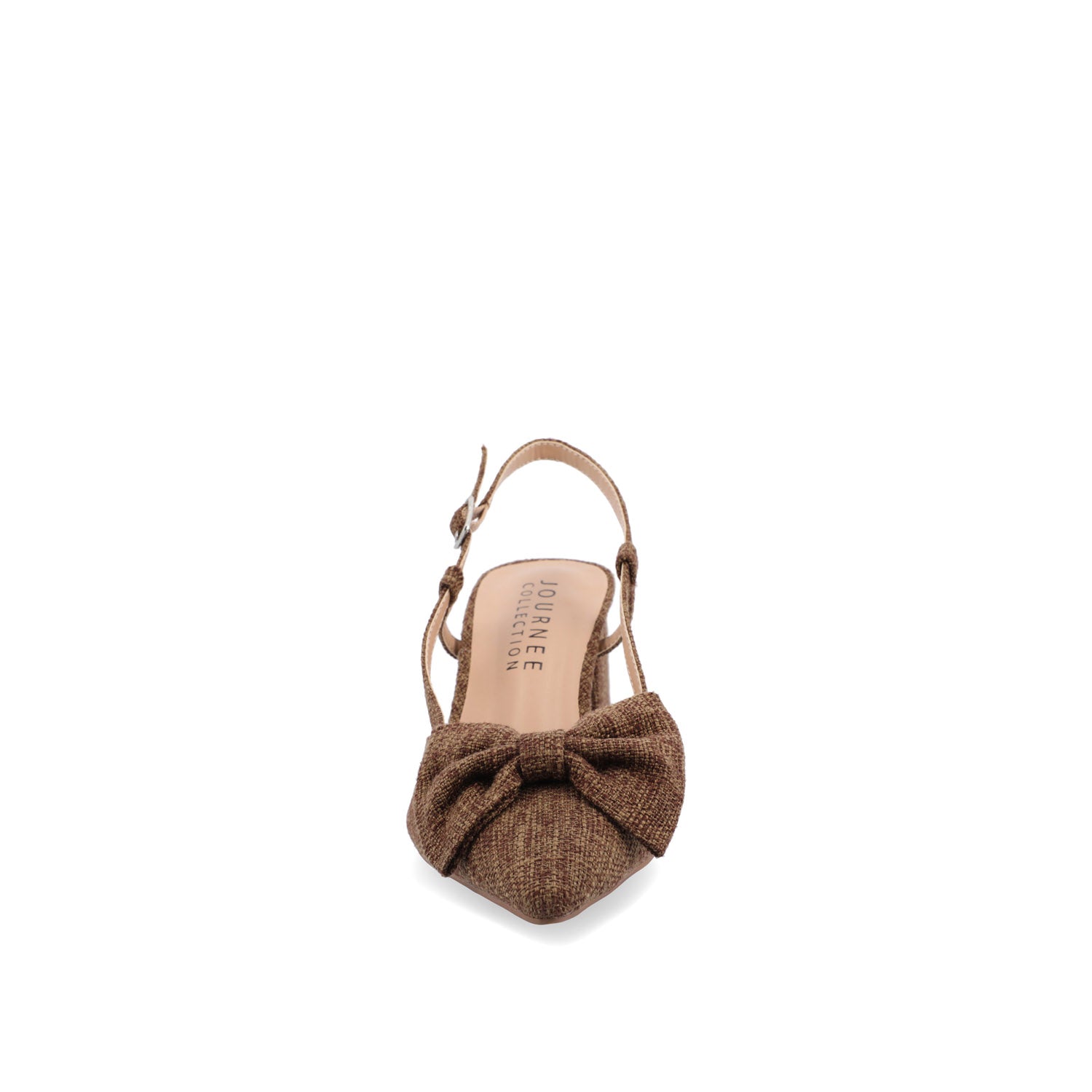 TAILYNN SLINGBACK BLOCK HEELS IN FABRIC - Brown Linen