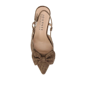 TAILYNN SLINGBACK BLOCK HEELS IN FABRIC - Brown Linen