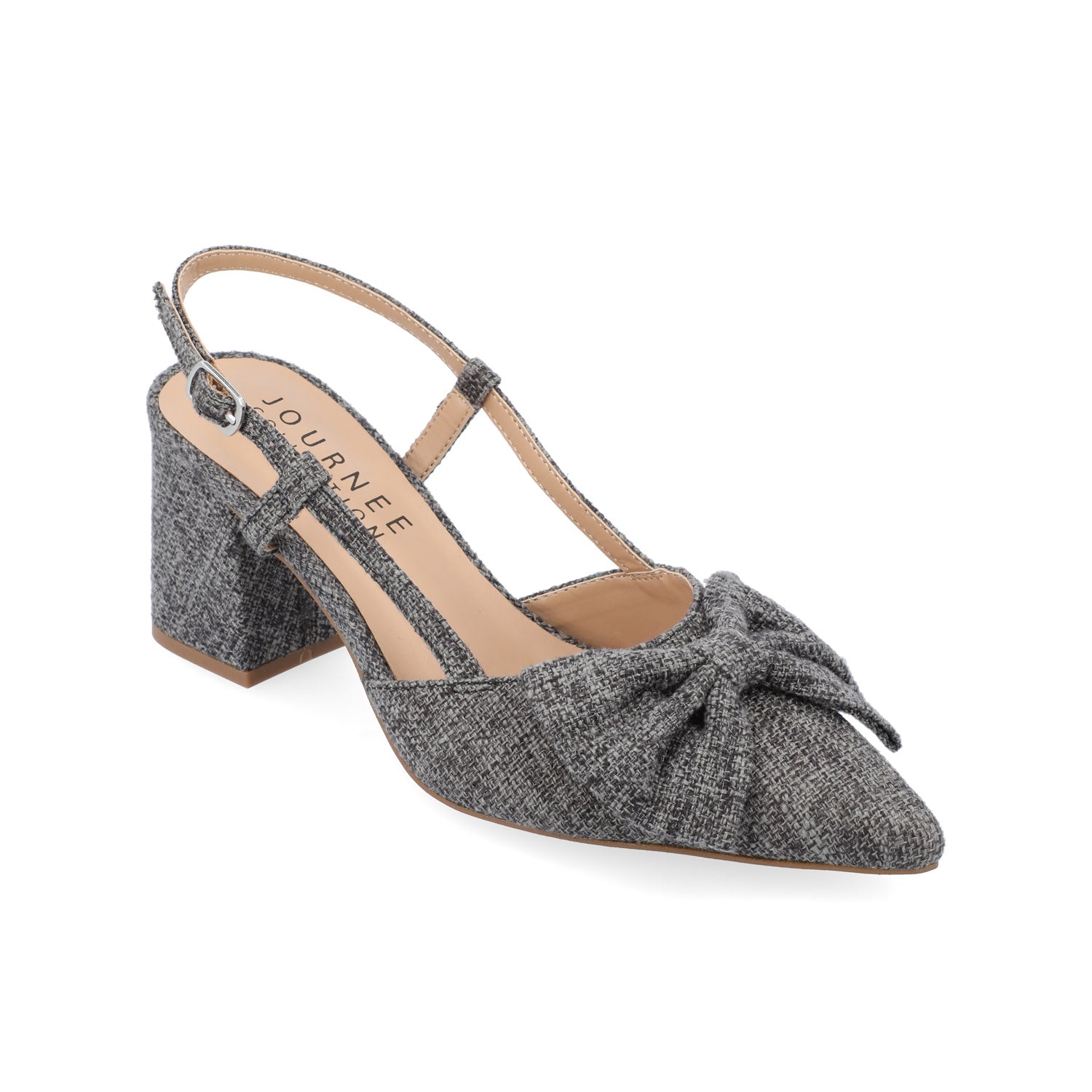 TAILYNN SLINGBACK BLOCK HEELS IN FABRIC - Charcoal Linen