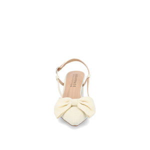 TAILYNN SLINGBACK BLOCK HEELS IN FABRIC - Cream Linen