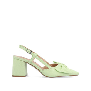 TAILYNN SLINGBACK BLOCK HEELS IN FABRIC - Green Linen