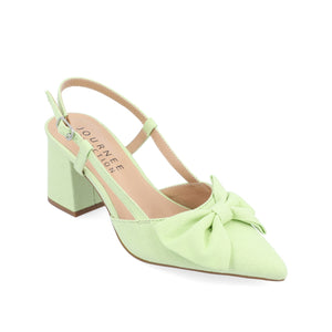 TAILYNN SLINGBACK BLOCK HEELS IN FABRIC - Green Linen