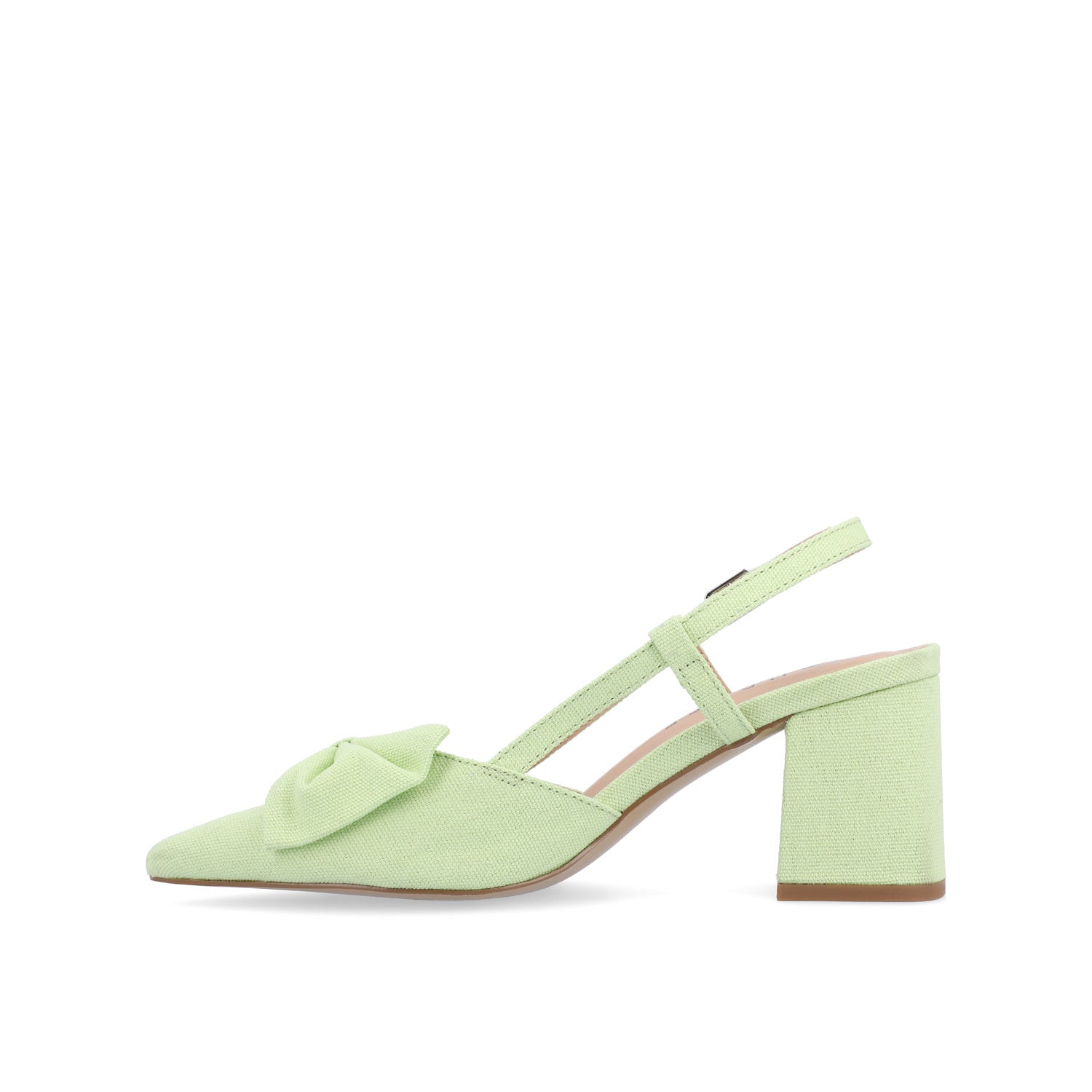 TAILYNN SLINGBACK BLOCK HEELS IN FABRIC - Green Linen