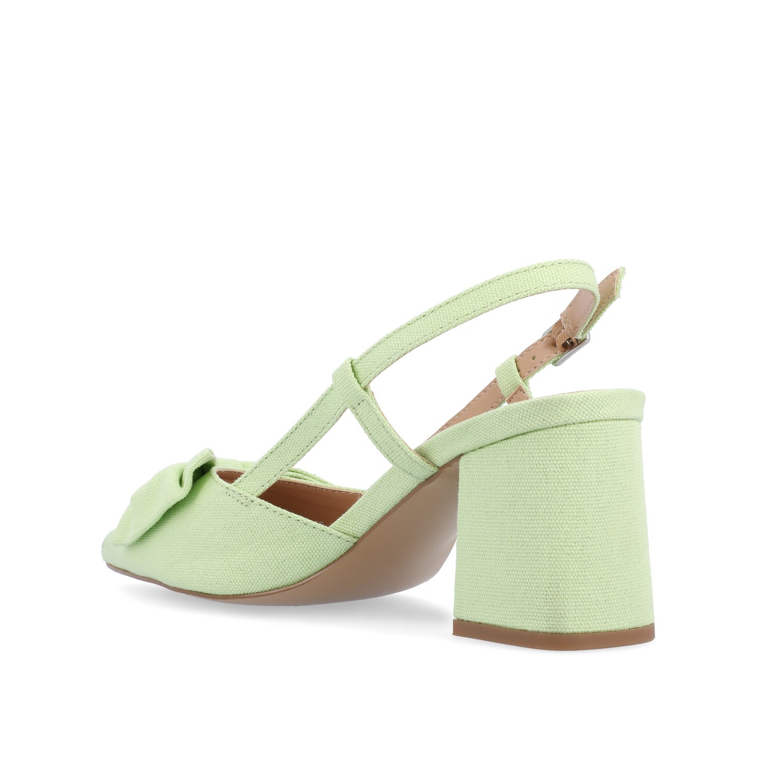 TAILYNN SLINGBACK BLOCK HEELS IN FABRIC - Green Linen