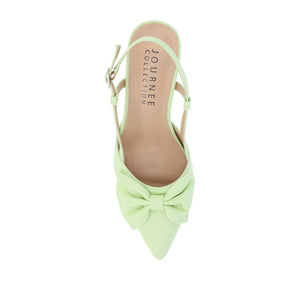 TAILYNN SLINGBACK BLOCK HEELS IN FABRIC - Green Linen
