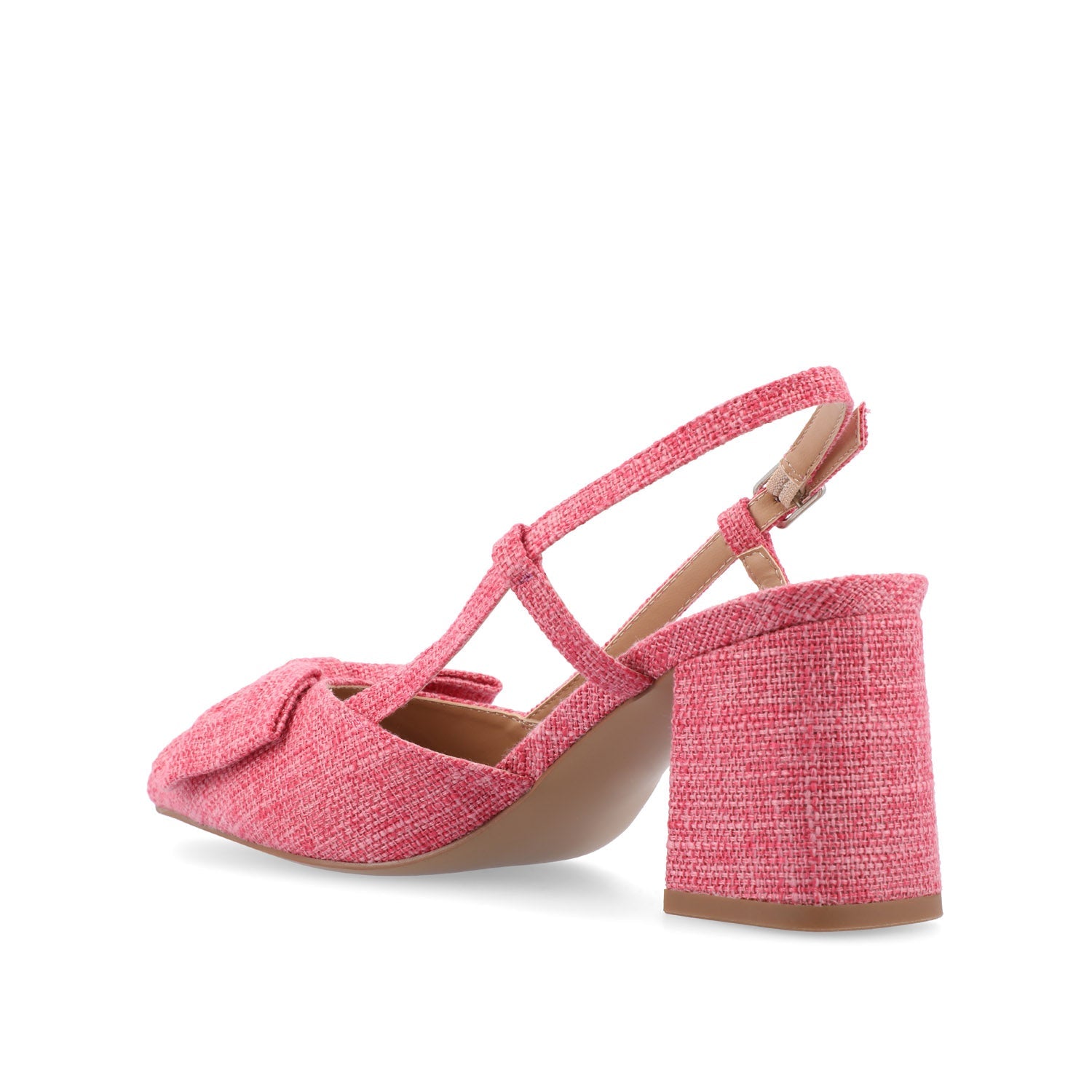 TAILYNN SLINGBACK BLOCK HEELS IN FABRIC - Pink Linen
