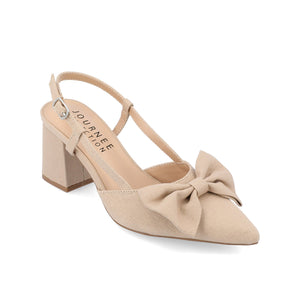 TAILYNN SLINGBACK BLOCK HEELS IN FABRIC - Tan Beige Fabric