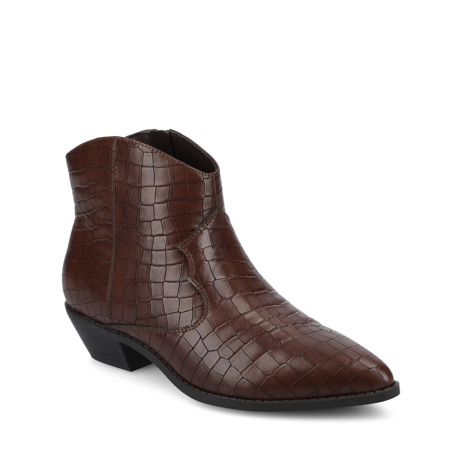 TALIAH WESTERN ANKLE BOOTIES - Brown Croco