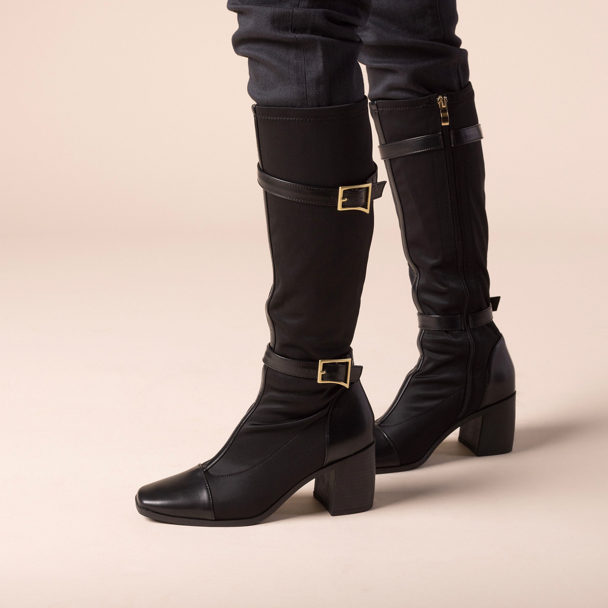 GAIBREE KNEE-HIGH BOOTS IN STRETCHY FABRIC - Black