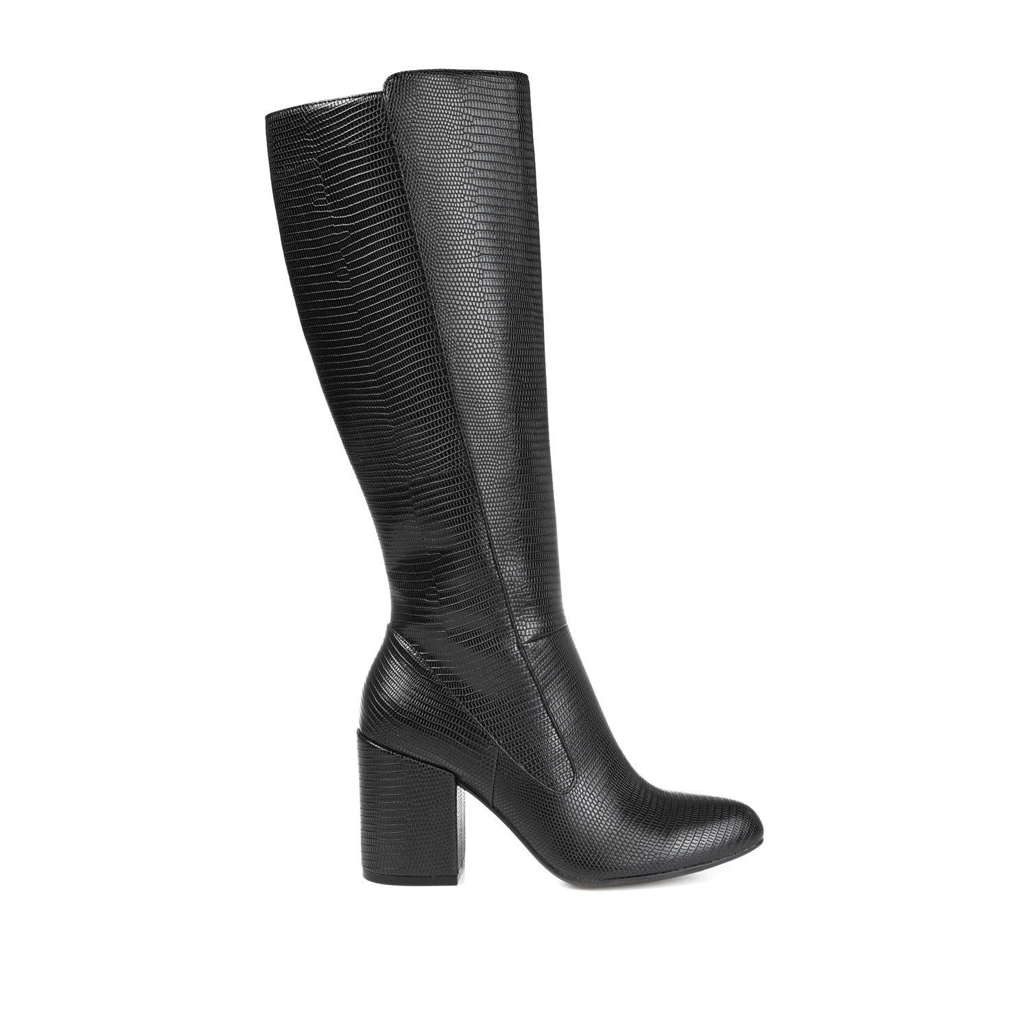 TAVIA KNEE-HIGH BOOTS IN VEGAN LEATHER - Black Lizard