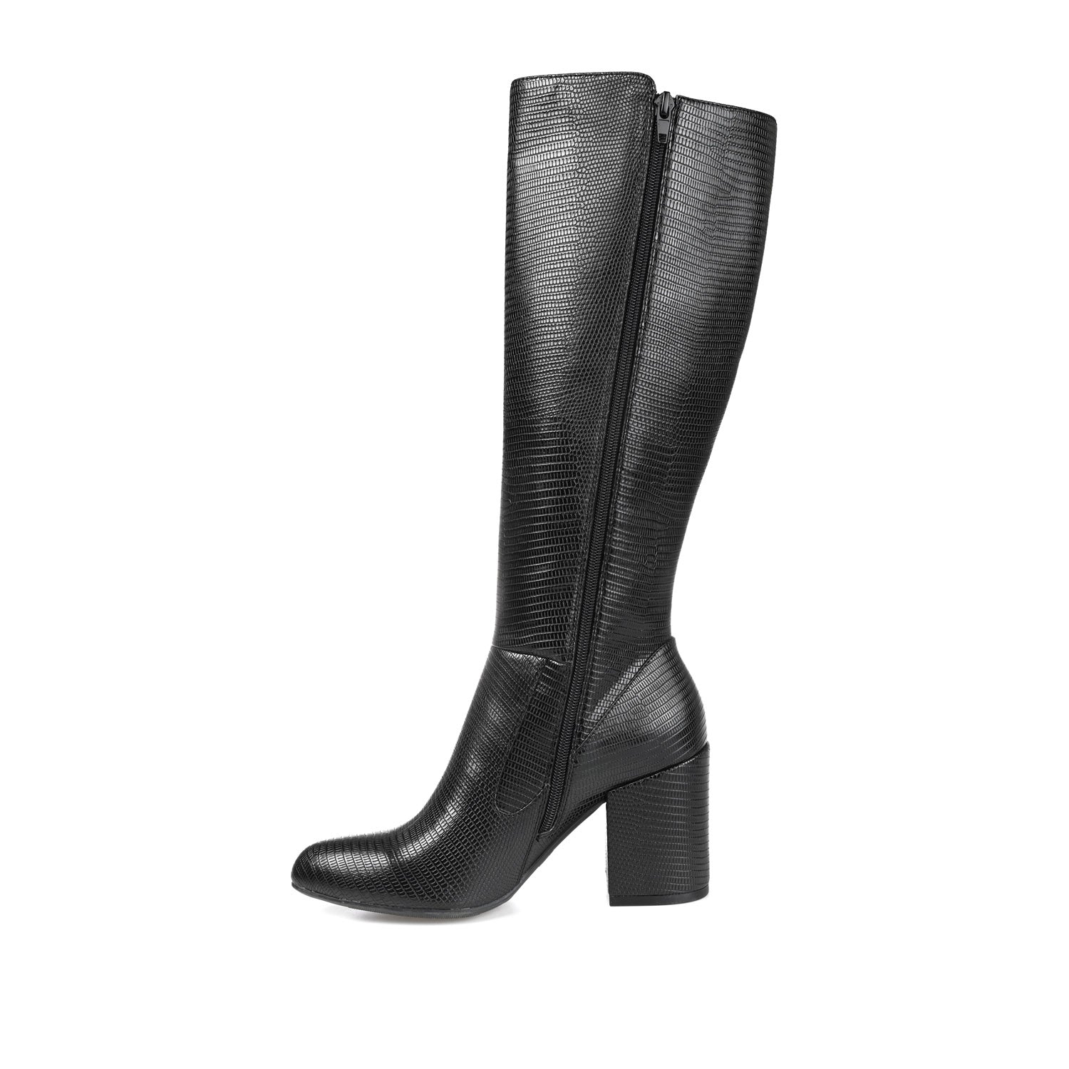 TAVIA KNEE-HIGH BOOTS IN VEGAN LEATHER - Black Lizard