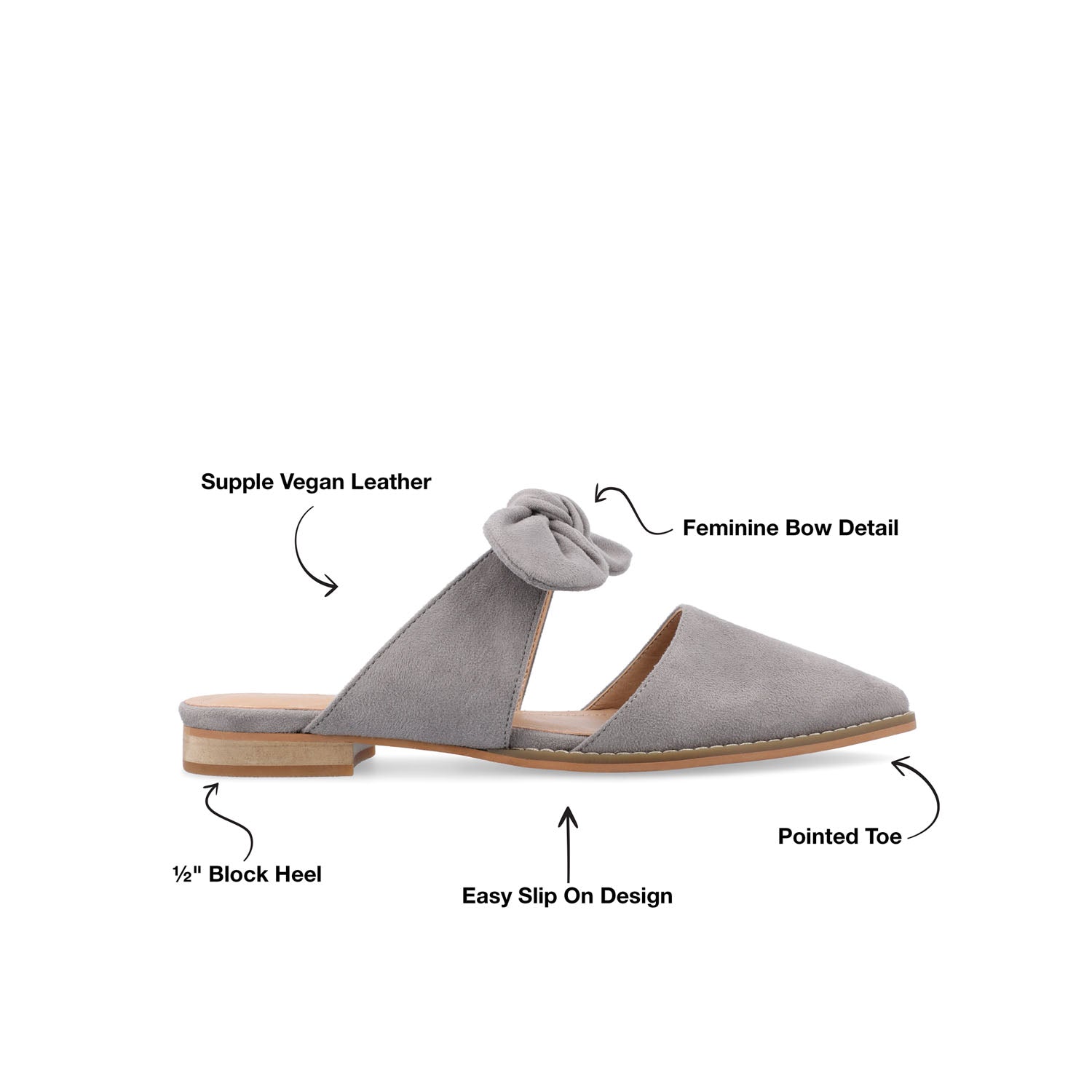 TELULAH MULE FLATS IN FAUX SUEDE - Grey