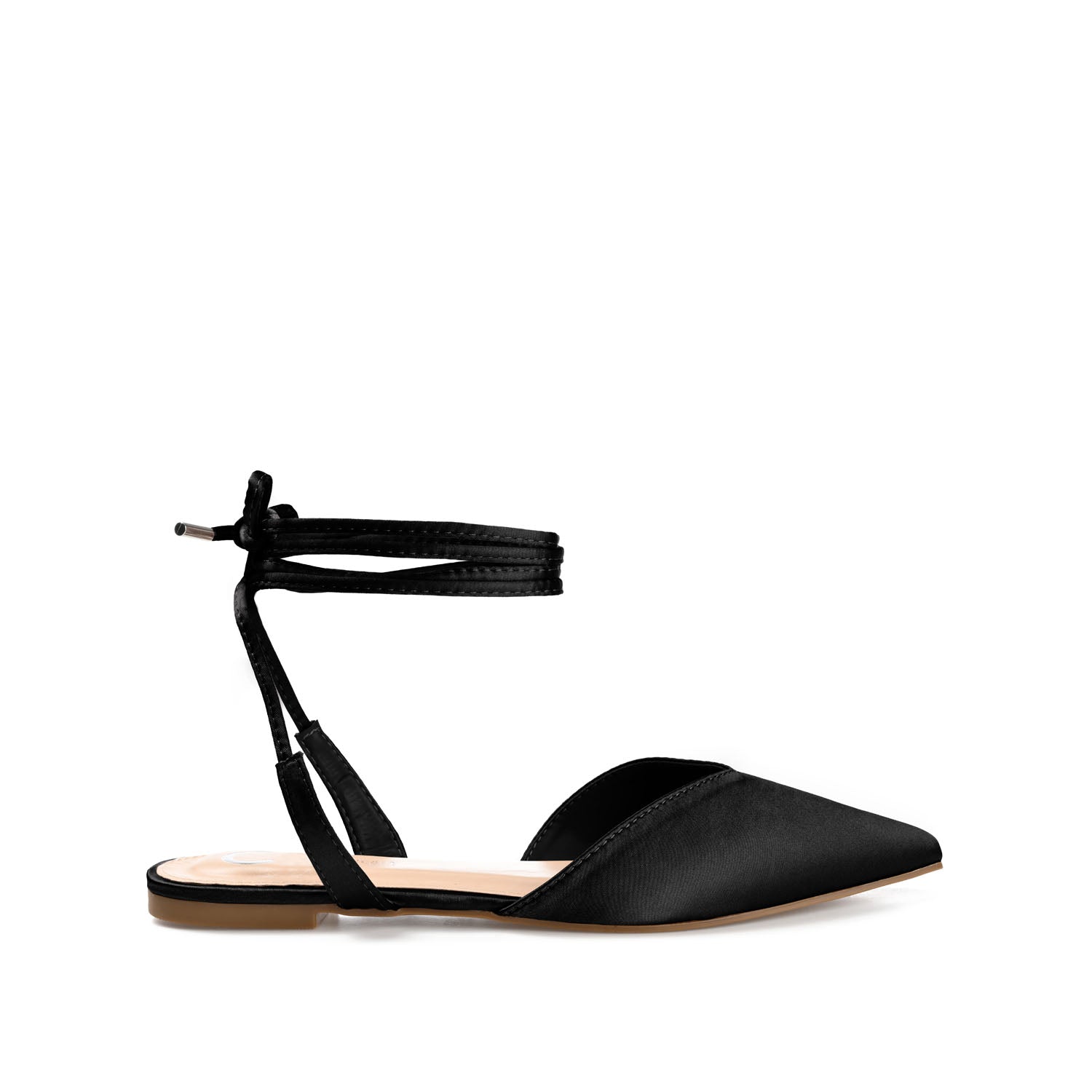 THEIA POINTED TOE FORMAL FLATS IN SATIN - Black