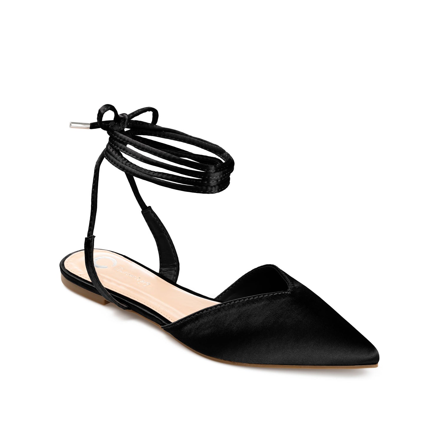 THEIA POINTED TOE FORMAL FLATS IN SATIN - Black