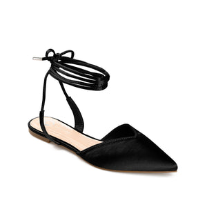 THEIA POINTED TOE FORMAL FLATS IN SATIN - Black