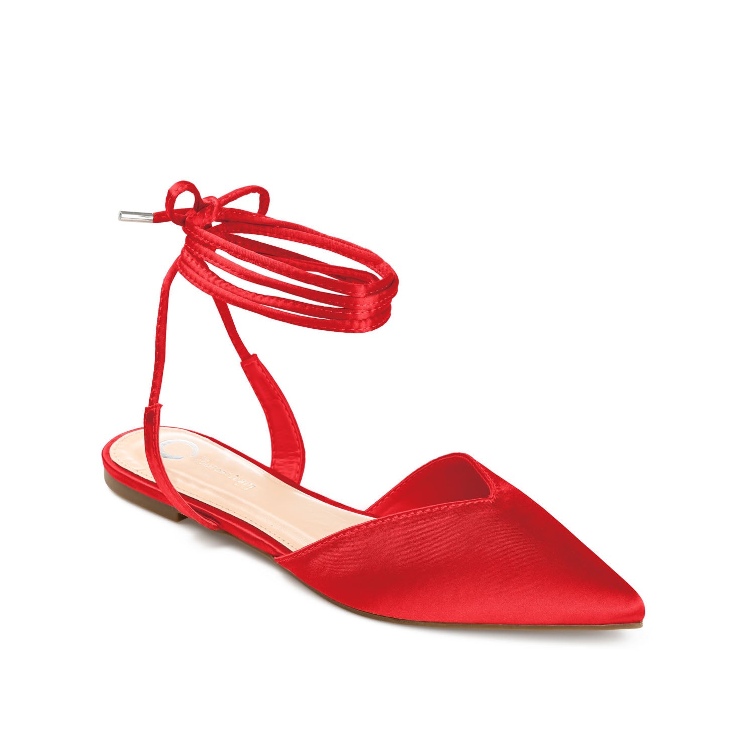 THEIA POINTED TOE FORMAL FLATS IN SATIN - Red