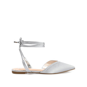 THEIA POINTED TOE FORMAL FLATS IN SATIN - Silver Satin