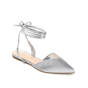 THEIA POINTED TOE FORMAL FLATS IN SATIN - Silver Satin