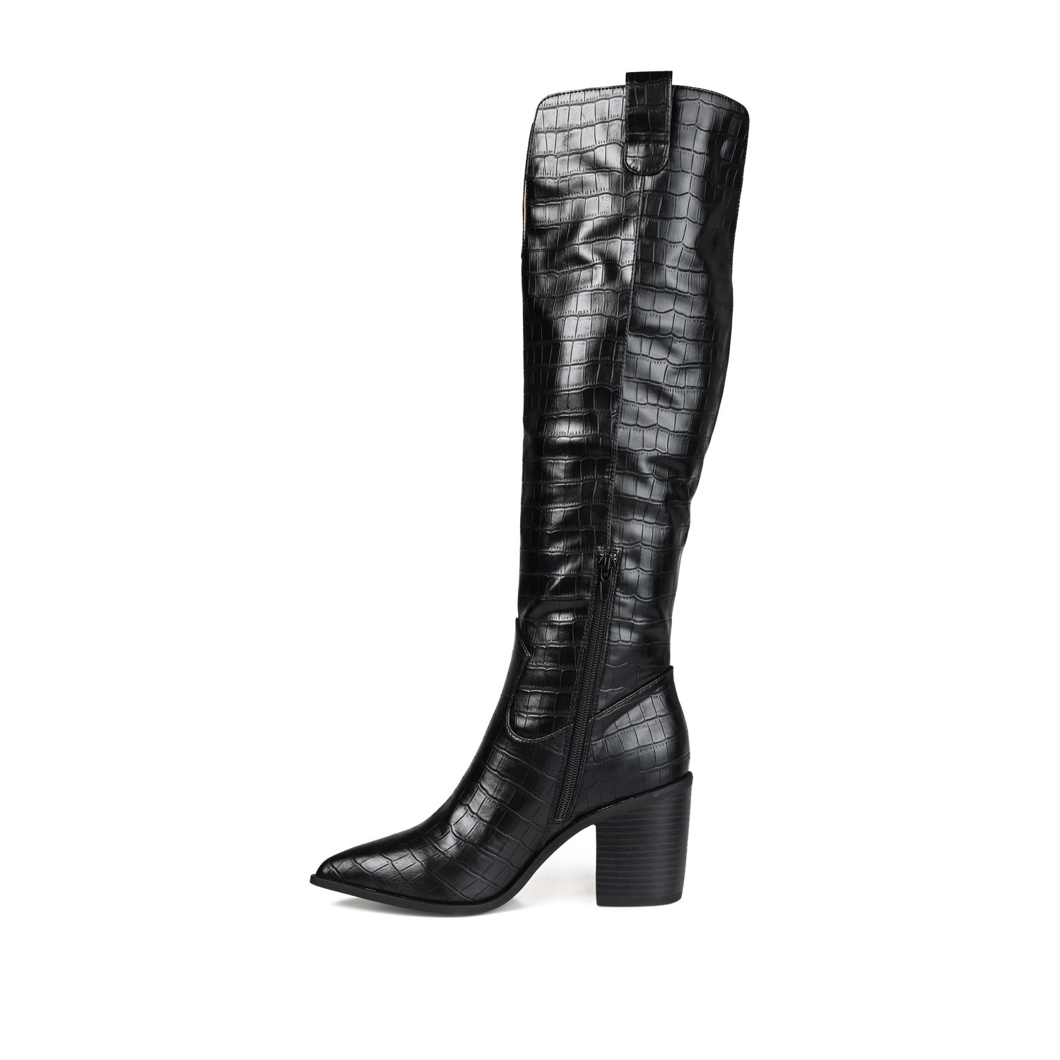 THERESE COWGIRL BOOTS IN X-WIDE CALF - Black Croco