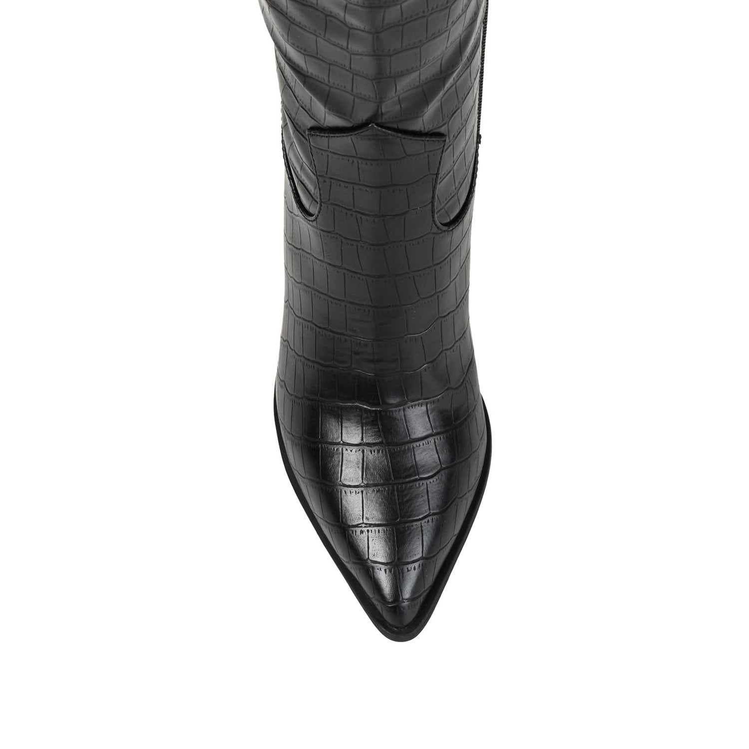 THERESE COWGIRL WESTERN BOOTS IN WIDE CALF - Black Croco