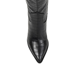 THERESE COWGIRL BOOTS IN X-WIDE CALF - Black Croco