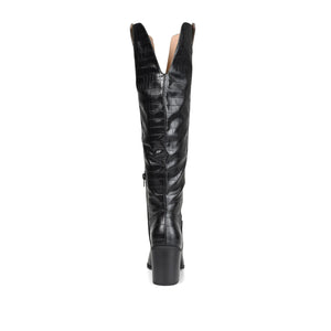 THERESE COWGIRL BOOTS IN X-WIDE CALF - Black Croco