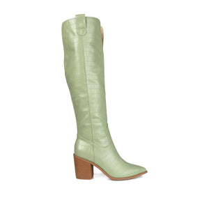 THERESE COWGIRL WESTERN BOOTS IN WIDE CALF - Green Croco