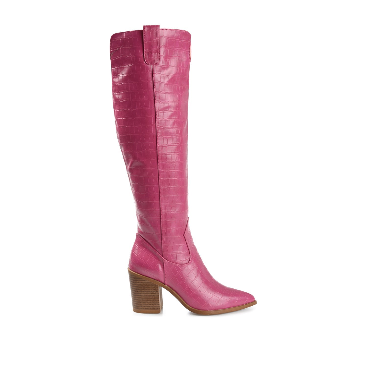 THERESE COWGIRL WESTERN BOOTS IN WIDE CALF - Pink Croco