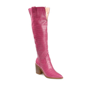 THERESE COWGIRL BOOTS IN X-WIDE CALF - Pink Croco