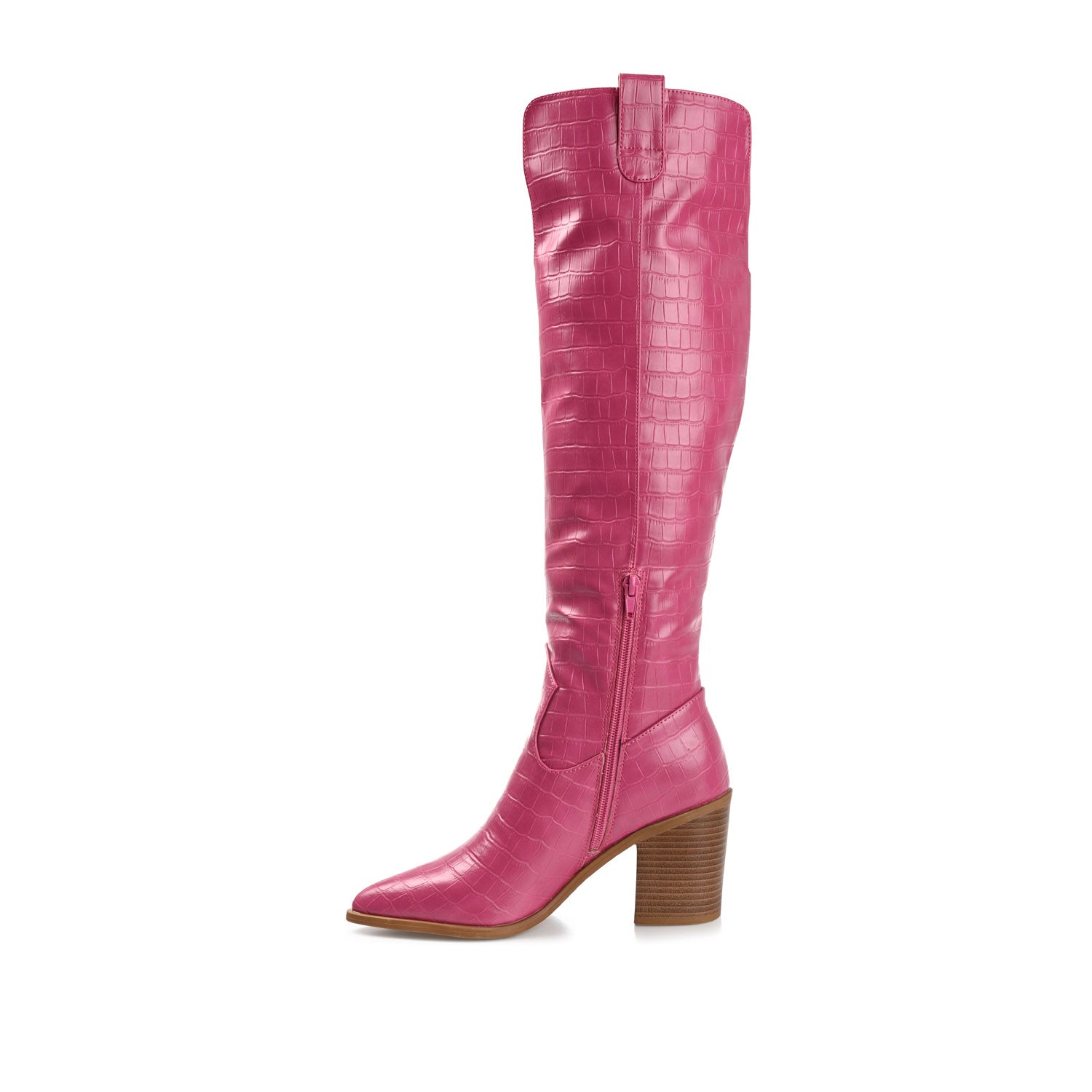 THERESE COWGIRL BOOTS IN X-WIDE CALF - Pink Croco