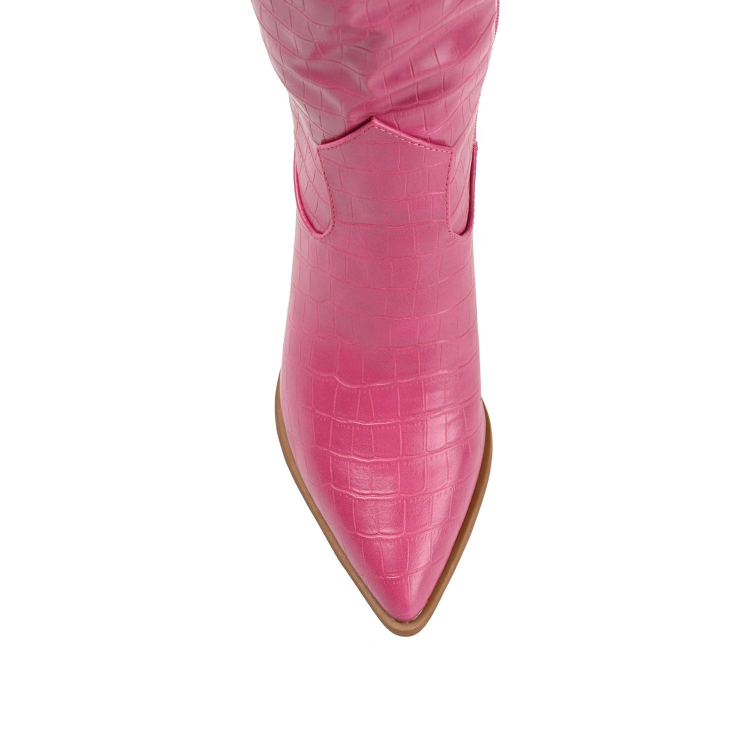 THERESE COWGIRL WESTERN BOOTS IN WIDE CALF - Pink Croco