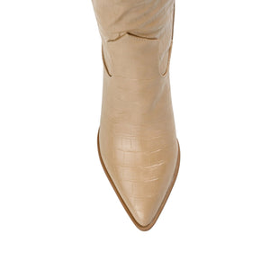 THERESE COWGIRL WESTERN BOOTS IN WIDE CALF - Tan Croco