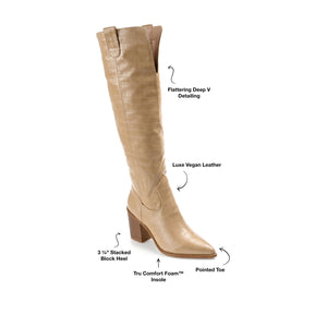 THERESE COWGIRL BOOTS IN X-WIDE CALF - Tan Croco