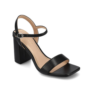 TIVONA STATMENT STRAPPY BLOCK HEELS IN WIDE - Black PU