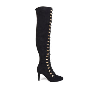 TRILL THIGH HIGH BOOTS IN FAUX SUEDE