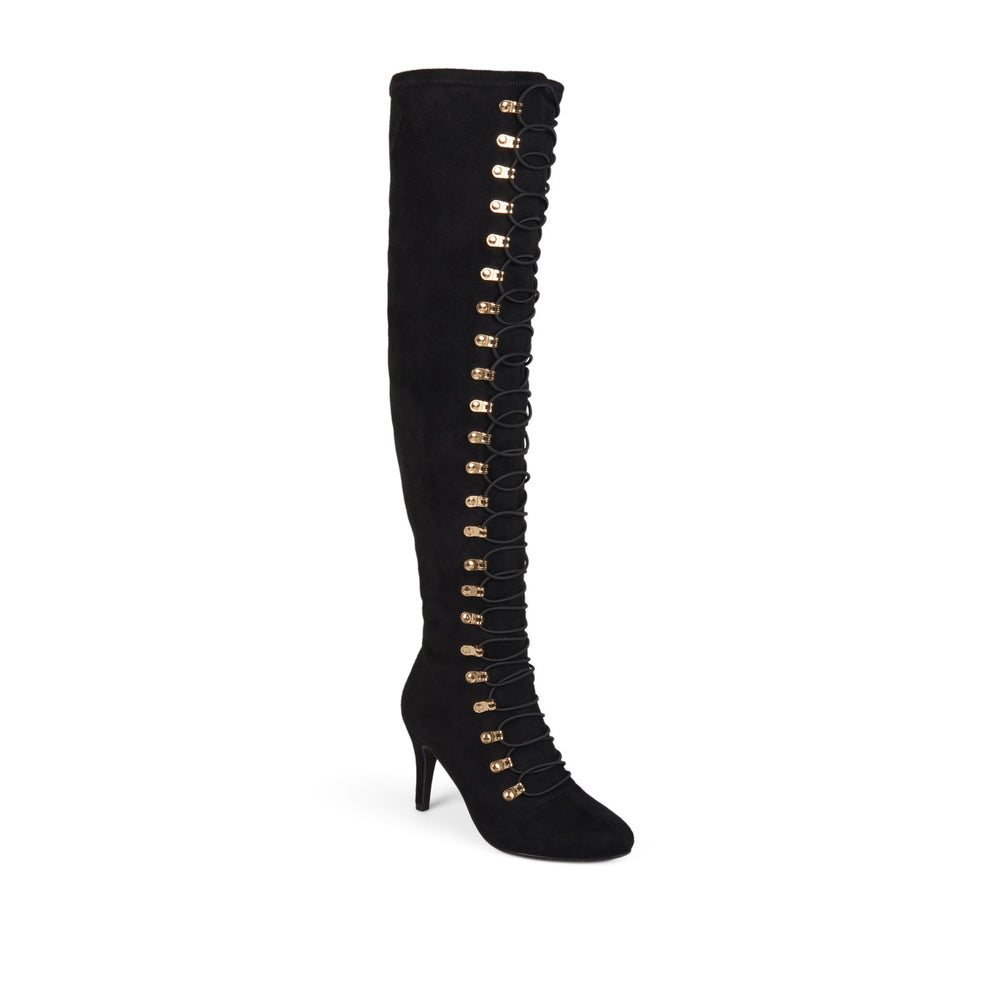 TRILL THIGH HIGH BOOTS IN FAUX SUEDE