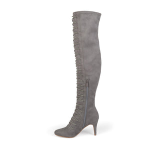 TRILL THIGH HIGH BOOTS IN FAUX SUEDE