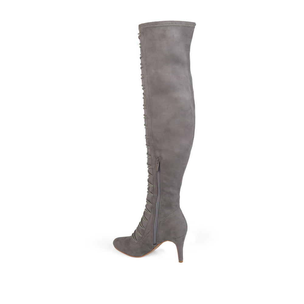 TRILL THIGH HIGH BOOTS IN FAUX SUEDE