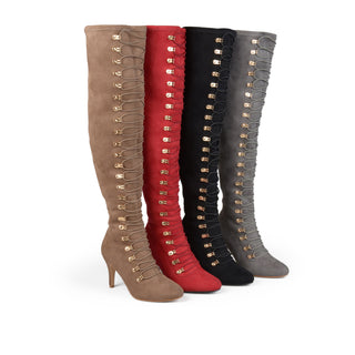 TRILL THIGH HIGH BOOTS IN FAUX SUEDE