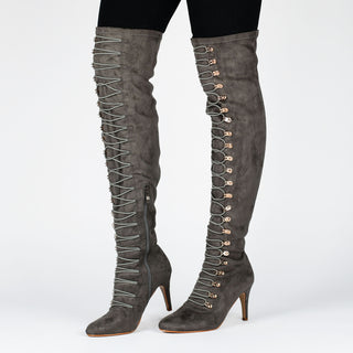 TRILL THIGH HIGH BOOTS IN FAUX SUEDE