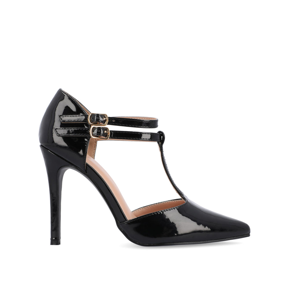 TRU T-STRAP STILETTO HEELS IN PATENT