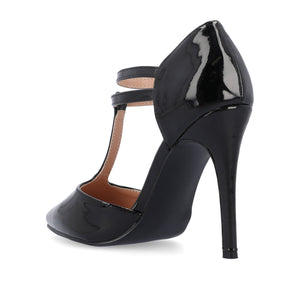TRU T-STRAP STILETTO PUMP HEELS IN PATENT - Black