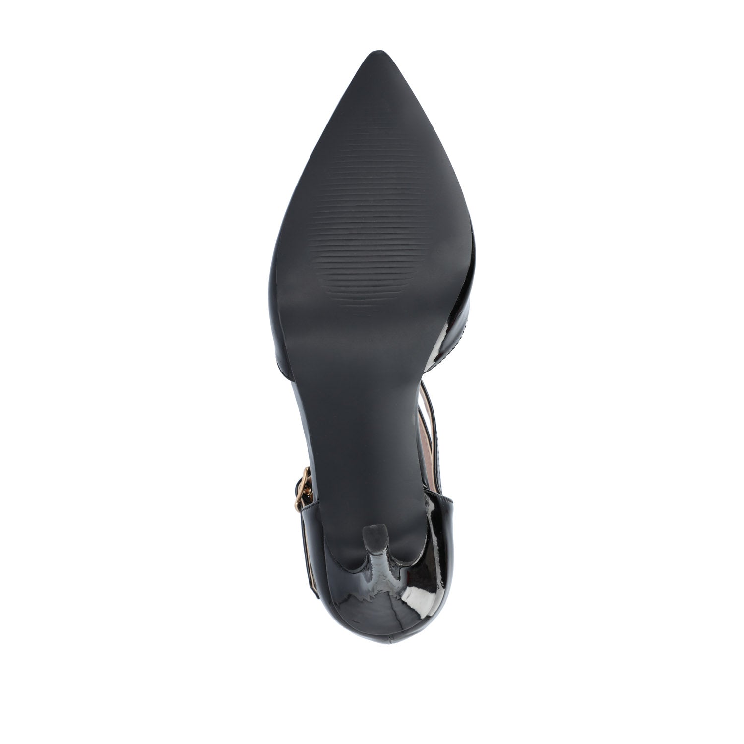 TRU T-STRAP STILETTO PUMP HEELS IN PATENT - Black