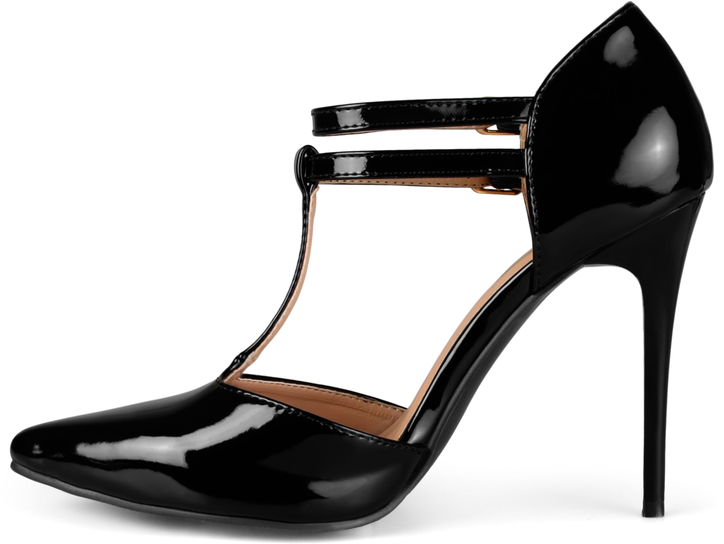 TRU T-STRAP STILETTO PUMP HEELS IN WIDE - Black