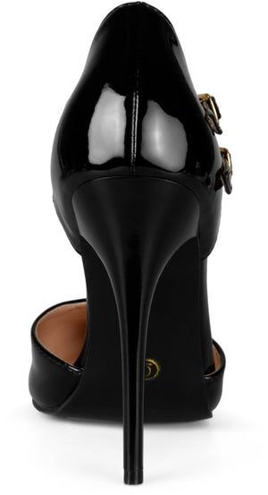 TRU T-STRAP STILETTO PUMP HEELS IN WIDE - Black